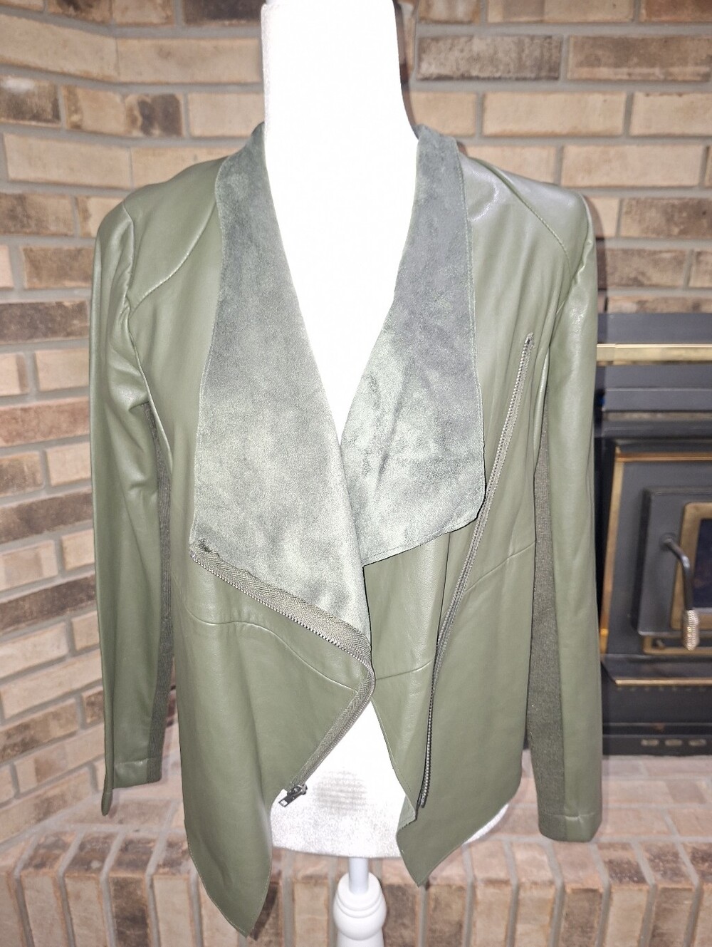 BB Dakota Olive Green Faux Leather Asymmetrical Zip Jacket